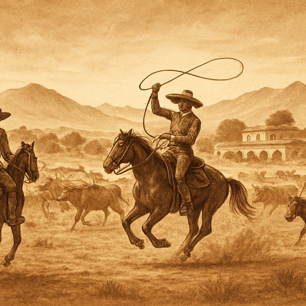 Charros en hacienda mexicana del siglo XIX